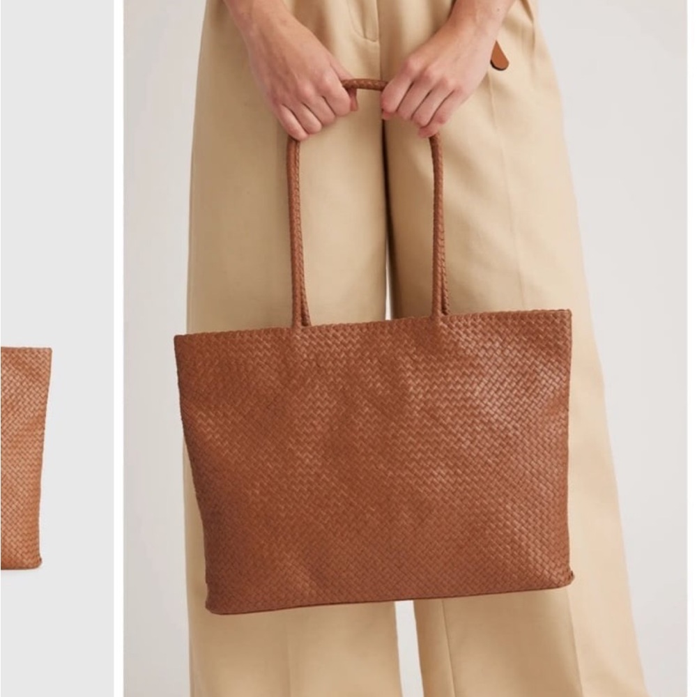 Quince Woven Leather Tote Bag cognac